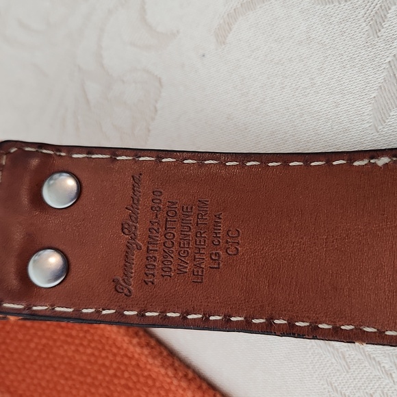 Tommy Bahama D ring belt orange cotton and tan leather golf - Picture 3 of 10